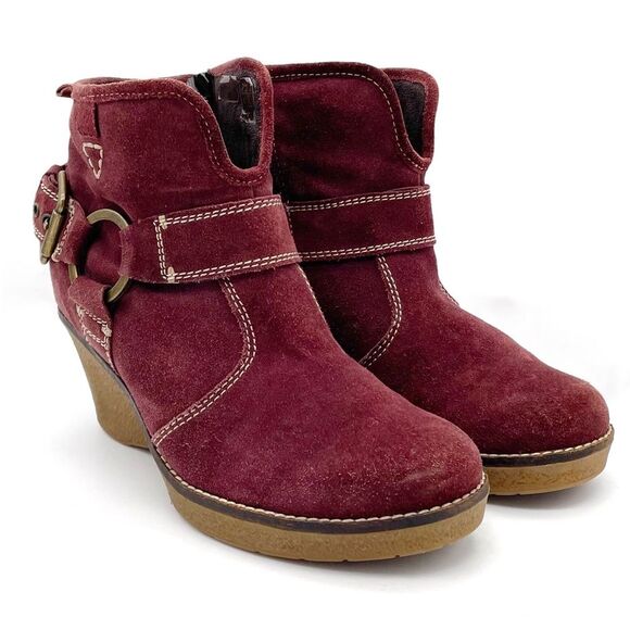 Josef Seibel Bootie Burgundy Suede Wedge Heel Comfort Boot Size 38 EU | 7-7.5 US - Picture 7 of 16